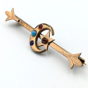 Antique Victorian gold filled crescent moon and star bar brooch pin